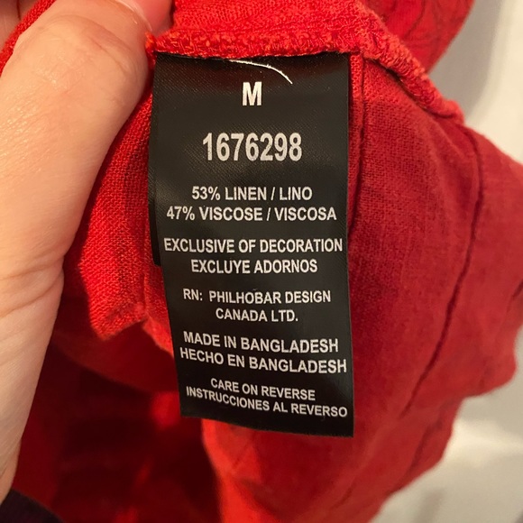 ORIGINAL NICOLE MILLER leaf print red linen blend dress size: M - Picture 4 of 6